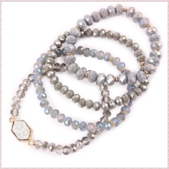 Moonstone Quartz Pave Druzy Stack Bracelets - Picture 1 of 2